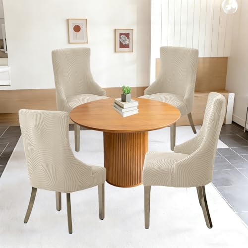Wingback Dining Chair Covers Stretch Wing Back Side Chair Slipcover Accent Chair Cover Slipcover with Arm Chair Protector Cover for Dining Living Room (Beige, 4PCS) - color: A- Beige, size: 4 PCS