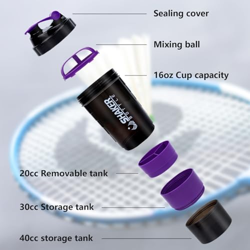 XTK Shaker Bottle Protein Shaker Bottles with Storage and Mix Ball, 16OZ Sports Water Bottle with Pill Organizer,Leak Proof Portable Shaker Bottles for Protein Mixes and Pre Work Out,BPA Free(purple) - color: PURPLE