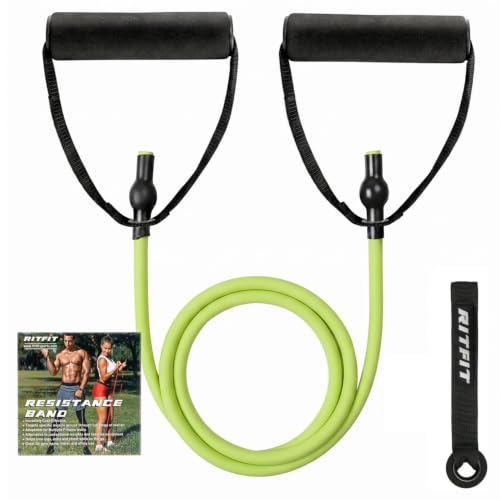 RitFit Single Resistance Exercise Band with Comfortable Handles - Ideal for Physical Therapy, Strength Training, Muscle Toning - Foam Padding Door Anchor and Starter Guide Included - size: 8-12lbs