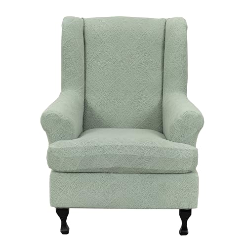 CRFATOP 2 Piece Stretch Wingback Chair Cover Jacquard Wing Chair Slipcovers Spandex Fabric Wingback Armchair Covers with Elastic Bottom for Living Room Bedroom Wingback Chair,C24 - color: Color C24