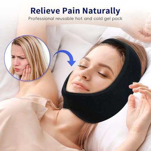 Wisdom Teeth Ice Pack Head Wrap for Pain Relief - Cold Hot Therapy for Face, Jaw & Oral Surgery with 4 Gel Packs, TMJ, Tooth Extraction, Tonsillectomy Recovery-Black - color: Black