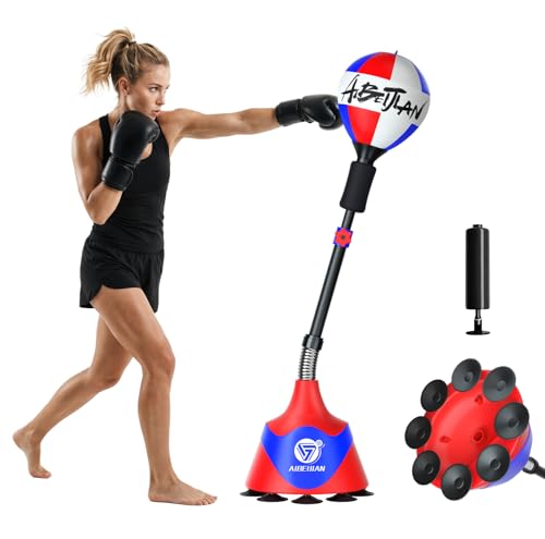 Freestanding Reflex Bag,Punching Bag with Stand,Height Adjustable,Speed Punching Ball for Reaction & Fitness Training - Stress Relief Workout for Adults，Boxing Equipment for Home Gym - color: Red-2