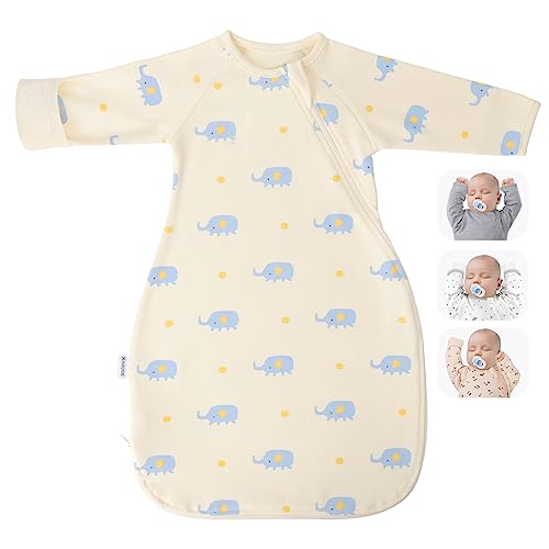 Organic Cotton Transitional Baby Swaddling Sack Soft with Arms Up & Sleeves 0-3 Months, Mitten Cuffs, 2-Way Zipper, Sleeping Sacks for Newborns - Calms Startle Reflex, Boys & Girls Sleep Bag - color: Little Elephant, size: S ( 0-3 Months, 6-14 Lbs )