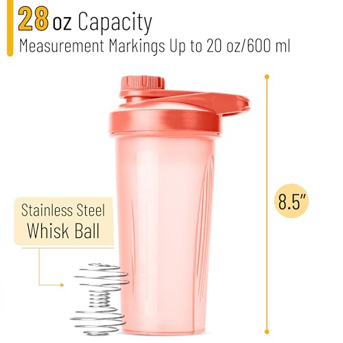 Mr. Pen- Shaker Bottles for Protein Mixes with Twist Cap, 28 oz | Coral Pink Protein Shaker Bottle with Wire Whisk Ball, Shaker Cup, Mixer Bottle - color: Coral Pink