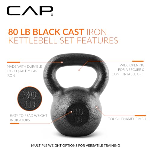 CAP Barbell Cast Iron Kettlebell - Singles and Sets, Multiple Weight Choices - size: 80 pounds set