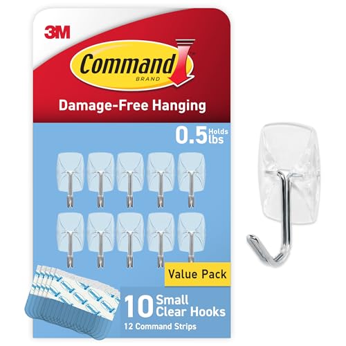 Command Small Clear Wire Toggle Hooks, 10 Wall Hook and 12 Strips, Damage-Free Hanging with Adhesive, Great for Hanging, Organization and Storage, Holds up to 0.5 lb - size: 1 Pack