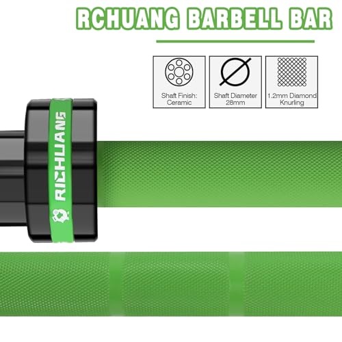 7ft Olympic Barbell 28mm 45lb – 500/700/1000LB Bar for Home Gym | Ceramic coated steel. Smooth spinning sleeves. Fits 2" plates. For snatch, clean and jerk, squats, deadlifts, bench press. - color: Green-500LBS