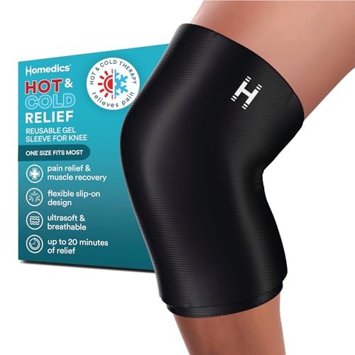 Homedics Hot and Cold Relief Gel Knee Sleeve, Heat or Ice Therapy for Knee Relief, Soft-Touch Stretch Fabric, Contoured Hydrogel Design for Comfort and Relaxation - style: Knee