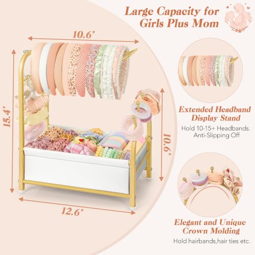 Keebofly Headband Holder Stand - Versatile Organizer for Scrunchies, Bows & Claw Clips - Compact Hair Accessories Storage for Girls, Women, Babies,Golden - color: Gold