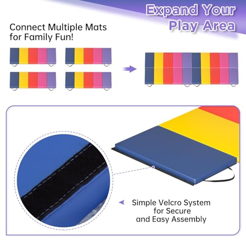 BLKMTY Gymnastics Mats - 2'x6' Folding Exercise & Yoga Mat with Carrying Handles for Kids' Tumbling & Home Gym - color: Colorful