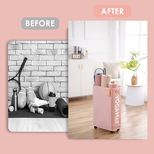 Caroeas Yoga Mat Storage Rack, Yoga Mat Holder Accessories, Home Gym Equipment Storage Yoga Mats, Women Men Workout Equipment Organization with Wheels - color: Pink/22'', size: 22'' Large