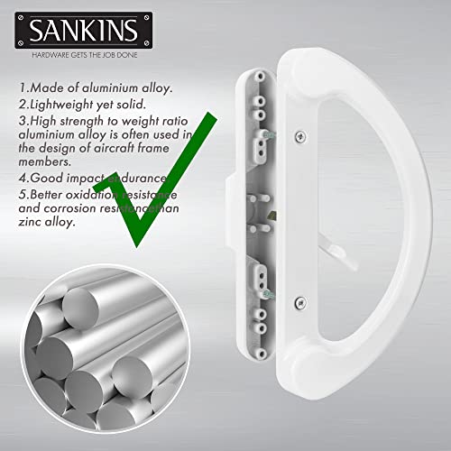 Sliding Patio Door Handle Pull Set, White Diecast Non-Keyed Gate Handle Set for Mortise Lock Style Glass Door, Replacement Handle for Sliding Glass Door Fits 3-15/16” Hole Spacing - color: White, size: Handle Set+Latch Lever
