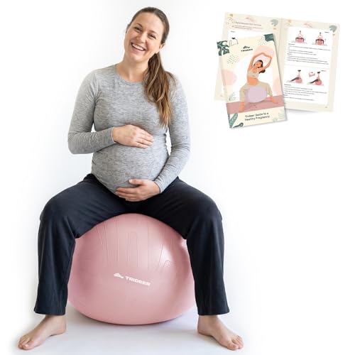 Trideer Pregnancy Birthing Ball, 1.7mm Extra Thick Yoga Ball for Maternity, Labor, Physio, Recovery, Exercise Guide & Daily Comfort Tips for All Trimesters, Anti-Burst Non-Slip Stability Ball - color: Mistyrose, size: L(23-26IN/58-65cm)