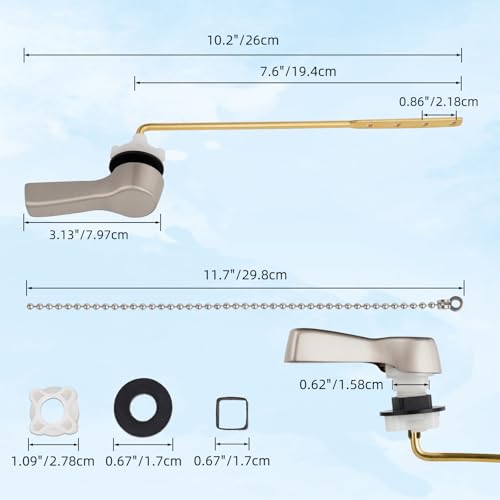 Hibbent Universal Front Mount Metal Toilet Handle Replacement Kit, Brass Toilet Tank Flush Lever with Stainless Steel Adjustable Flapper Chains for Most Toilets, Brushed Nickel - color: Brushed Nickel, style: Front Mount