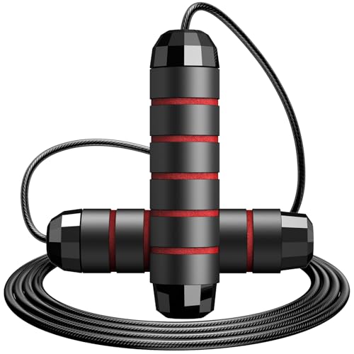 Jump Rope,Tangle-Free Rapid Speed Jump Rope with Ball Bearings for Men,Women and Kids,Adjustable Steel Skipping Rope with Ergonomic Foam Handles,A Ideal Equipment and Accessories for Workout,Fitness,Exercise,Home Gym,Slim Body - color: Red