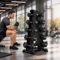 HANDBODE Rubber Coated Hex Dumbbell Set with A-Frame Rack, 100 lb - 600 lb Multiple Options Weight, Hexagon Non-Rolling Shape, Ergonomic Knurled Handle, Home Gym Equipment for Strength Training - style: 250 lb (15, 20, 25, 30, 35 lb) X 2 & Rack