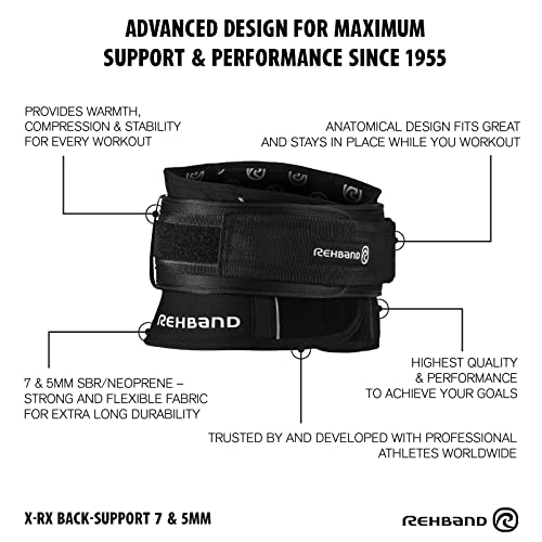Rehband X-RX Back Support, Heavy weightlifting support 7mm neoprene, 2-in-1 back support with integrated lifting belt for heavy weight lifting workouts - size: M