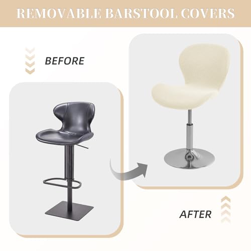 Gollense Bar Stool Covers with Backs, Set of 4 Stretch Jacquard Barstool Seat Covers, Washable Swivel Pub Counter Height Chair Slipcover Protector for Home Kitchen Cafe (Jacquard-Beige) - color: Jacquard-beige