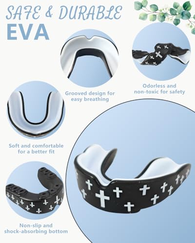 Piemow 4 Pcs Mouth Guard, Religious Faith Cross Sports Mouthguard with Case | Mouth Guards Braces for Football Boxing Basketball Lacrosse Hockey and All Contact Sports - color: Cross
