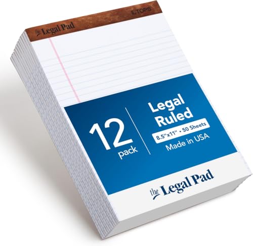 Tops 8.5 x 11 3/4 Legal Pads, The Legal Pad Brand, Wide Ruled, White Paper, 50 Sheets Per Writing Pad, Made in the USA (7533) 12 Count (Pack of 6) - size: 8-1/2 x 11-3/4 (Pack of 6)