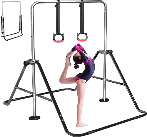FBSPORT Gymnastics Bar for Kids Adjustable Height Gymnastic Horizontal Bar | Adjustable height, Supports up to 140 lbs, Junior Training Bar Children Folding Training Monkey Bars for Home Using - color: Black