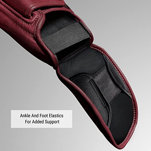 Hayabusa T3 LX Leather Striking Shinguards | Slip-On Design, Padded Knuckle Protection, Hook and Loop Closure, Muay Thai Kickboxing, Men and Women, Sparring - color: Crimson, size: X-Large