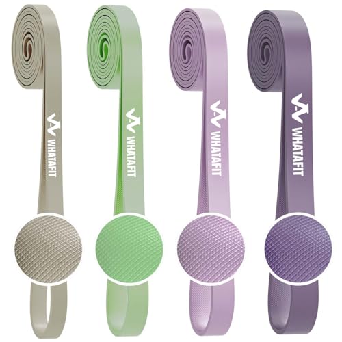 WHATAFIT Resistance Bands, Pull Up Assist Bands with Handles, Door Anchor | Natural Latex Rubber, Progressive Tension, Exercise Loop for Full-Body Fitness, Portable Gym Bag, Warm-Up & Stretch - color: 5-85LBS GRAY PURPLE