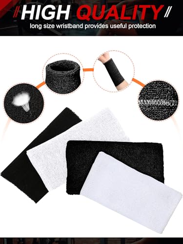 Sumind 8 Pieces 6 Inch Wrist Sweatband Sports Wristbands Tennis Elastic Athletic Wristband for Men and Women Wide Wrist Protection Band Long Size for Basketball Running - color: Black, White