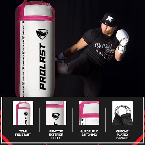 4Ft XL 135Lb Heavy Punching Kicking Bag for Adults, Boxing, MMA, Martial Arts, Muay Thai, Strength Training Equipment - color: White / Pink, size: Unfilled
