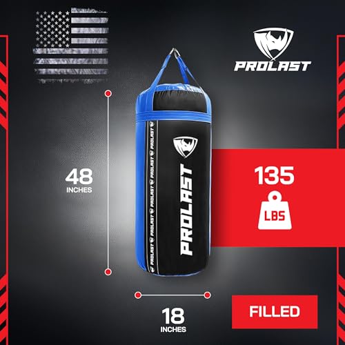 4Ft XL 135Lb Heavy Punching Kicking Bag for Adults, Boxing, MMA, Martial Arts, Muay Thai, Strength Training Equipment - color: Black / Blue, size: Filled