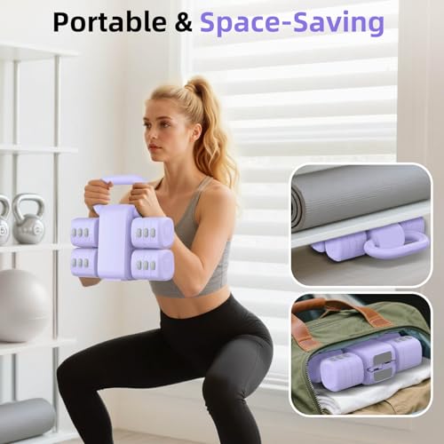 2-in-1 Adjustable Dumbbell Set, 4-Level Weights for Women | Convertible Dumbbell & Kettlebell, Adjustable 2.2-5.5lb Each, Quick-Change Button, Compact for Home Gym, Office & Outdoor - color: Purple