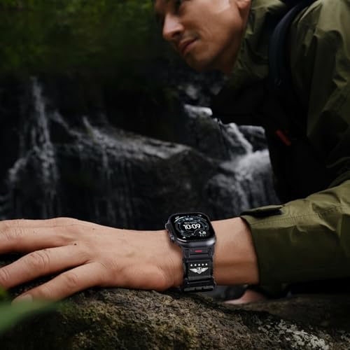 Rugged Nylon Band for Apple Watch Ultra 3/2/1 Series 11 10 9 8 7 6 5 4 SE/3/2/1 for Men,Breathable Stars-Stripes Flag Wristband Workout Athletic Strap for iWatch Ultra Bands 49mm 46mm 45mm 44mm 42mm - color: 01-Black-Black White Flag-Metal adapter, size: