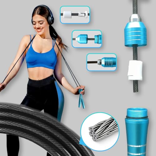 LANGETUKEE Speed Jump Rope - Professional Aluminum Alloy Skipping Rope with 360° Bearings - Adjustable 4mm Steel Cable for Double Unders, Boxing, MMA, HIIT & Cardio Training - Anti-Slip Grip - color: Double-blue