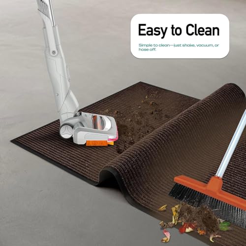 Durable Rubber Door Mat - Heavy Duty, Indoor/Outdoor, Easy Clean, Waterproof, Low-Profile Mat for Entry, Patio, Garage - Stylish (Brown, 2 x 3 Feet) - color: Brown, size: 2 x 3 feet