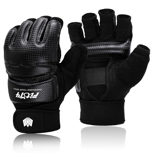 FitsT4 Sports Half Mitts MMA UFC Training Boxing Punch Bag Martial Arts Gloves - color: Black, size: Large