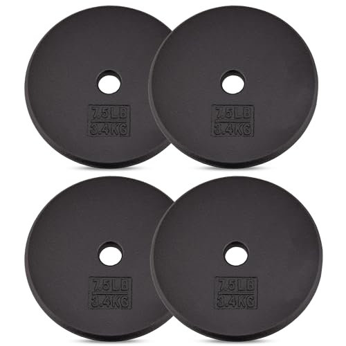 Yes4All Standard Weight Plates, 1-Inch Cast Iron Barbell Weights, Wide Range 5–50 LB, Ideal for Strength Training & Workout Routine, Available in Single, Pair & Set of 4 - color: Black Set of 4, size: 4x7.5LB