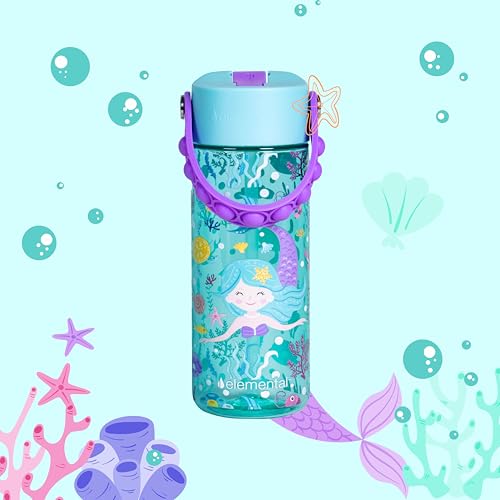 Elemental Water Bottles for Kids - Splash Kids Water Bottle for School with Pop-it Handle - BPA Free Tritan Plastic Water Bottle with Straw Leak Proof when Spout is Closed -Mermaid - 18oz - color: Mermaid