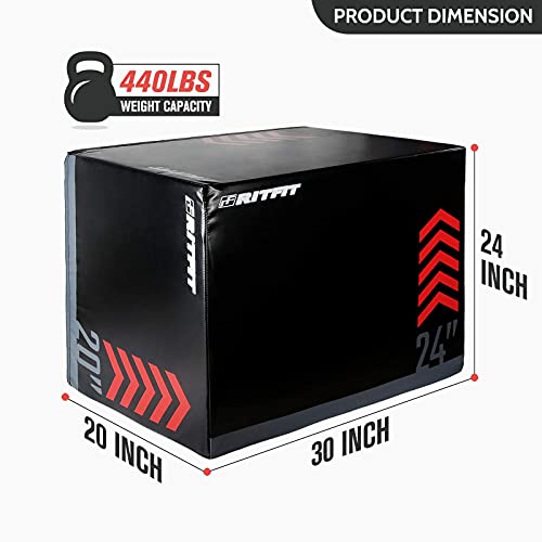 RitFit 3 in 1 Extra Firm Soft Plyo Box Foam Plyometric Box-30”x24”x20”-20"x18"x16" Heavy Duty High Density Foam Jumping Box 3 Sizes with PVC Cover,Platform for Home Gym Fitness, 440lb Weight Capacity
