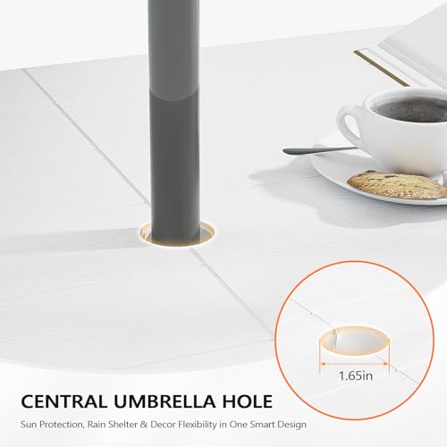 VINGLI Folding Picnic Table and Bench Set with Umbrella, Portable Outdoor Dining Furniture for Camping, Patio, Backyard, Wood Grain Plastic Top with Metal Frame - color: White, style: With Kaqi Umbrella