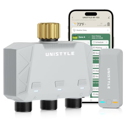 [All-New 2027] 1700FT WiFi Sprinkler Timer 3 Zone with Brass Inlet, Unistyle Smart Hose Timers Compatible Alexa & Google Voice, Water Timer for Garden Hose with Auto & Manual Modes for Garden Lawn