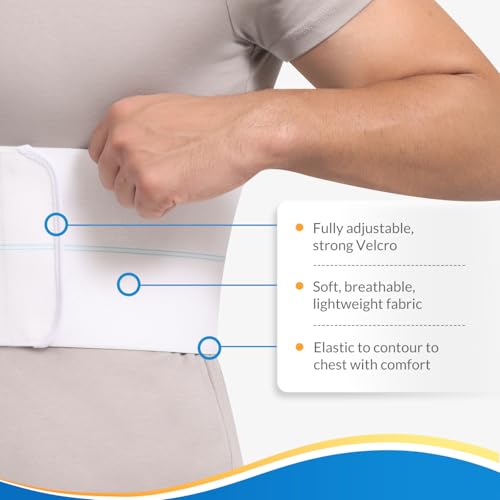 Pauline Broken Rib Brace for Men - Compression Chest Binder for Cracked Ribs Support & Chest Pain Relief - Rib Belt for Bruised Rib Cage (White, Fits 45”-60”) - size: L, style: Men WT