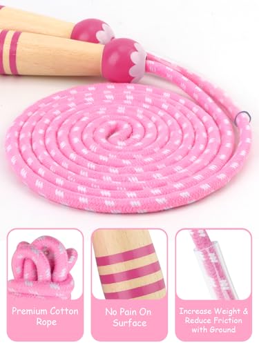 Jump Rope for Kids, Lorvain Adjustable Skipping Rope, Kids Jump Ropes with Wooden Handle for Girls Boys, Weighted Jumping Ropes for Fitness Workout Exercise Outdoor Fun Activity - color: Pink-1 Pc