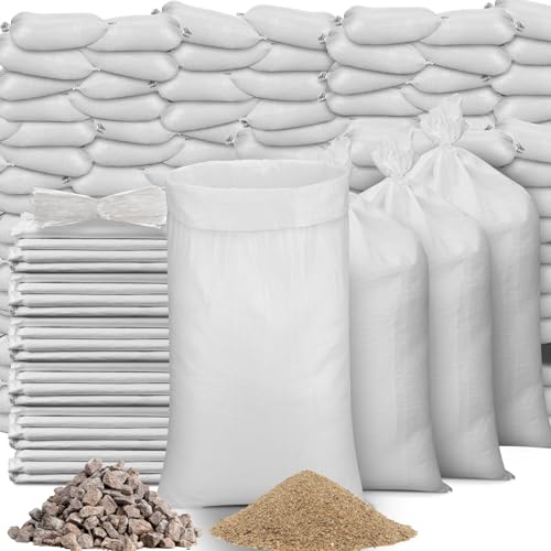 Windyun 200 Pcs White Empty Sandbags with Ties 18 x 30 Inch White Woven Polypropylene Sand Bags Bulk, Heavy Duty Sand Bags Flood Water Barrier for Hurricane Flooding, Construction
