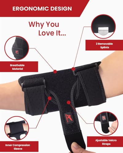 Hurmoya Elbow Brace Night Sleep, Cubital Tunnel, Ulnar Nerve Entrapment | Comfortable Compression Sleeve Immobilizer, Elbow Splint with 2 Removable Metal Splints, Pain Relief for Men and Women (M) - size: Medium