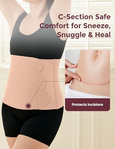 Momcozy Ergowrap Postpartum Belly Band for C-Section Recovery, Abdominal Binder with 3D Lifting & Ergonomic Back Support - color: Standard - Oyster Pink, size: Standard XX-Large