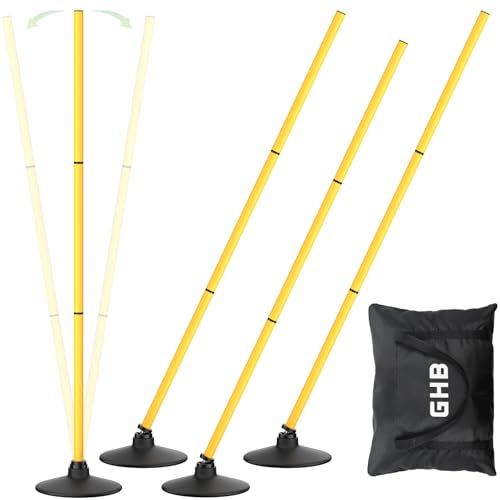 GHB Agility Poles 4 Pack 50" Sports Soccer Training Poles | Detachable Speed Training Equipment Football Accessories with Rubber Base - size: C.Rubber Base+Rebound Spring