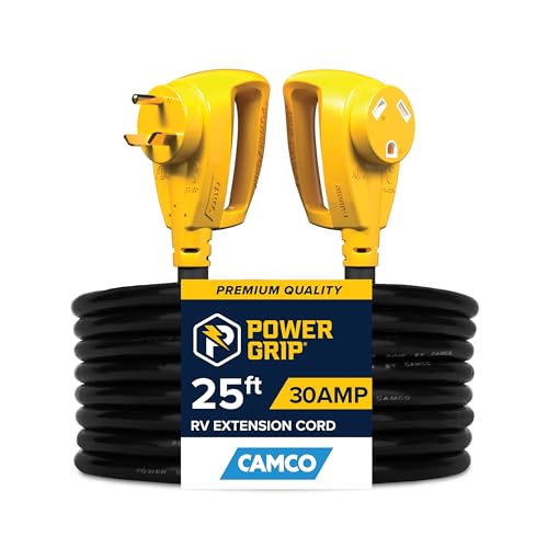 Camco Power Grip 25-Ft 30 Amp Camper RV Extension Cord - Male to Female (NEMA TT-30P to TT-30R) - Rated for 125V/3750W - Features Heavy Duty 10-Gauge Copper Wire & Weather Resistant PVC (55191) - size: 25-Foot, style: Standard End