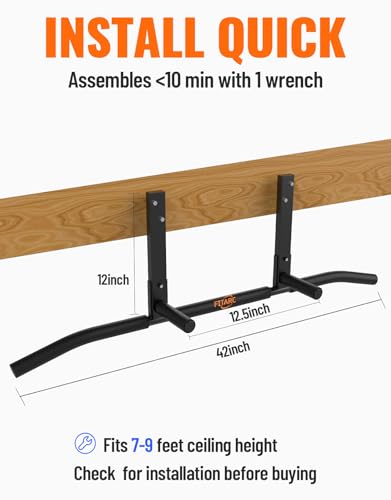 Fitarc Joist Mount Pull Up Bar, Wall Chin Up Bar Ceiling Mount for Beams, Heavy Duty Steel Construction, Home Gym Workout Equipment -Patent Pending - color: Joist Mounted for 8-9ft Beams, Upgraded Grip