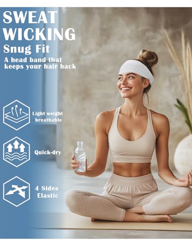 Headbands for Men & Women, Sweat Headband Non-Slip Sweatband Sports Running Cycling Yoga Basketball Workout Football Training - color: White Pack