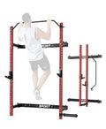 Folding Wall Mounted Squat Rack, 1000 Pounds Capacity Power Rack with Pull Up Bar, J Hooks and Other Attachments, Space Saving Multi-Functional Power Cage for Home Gym